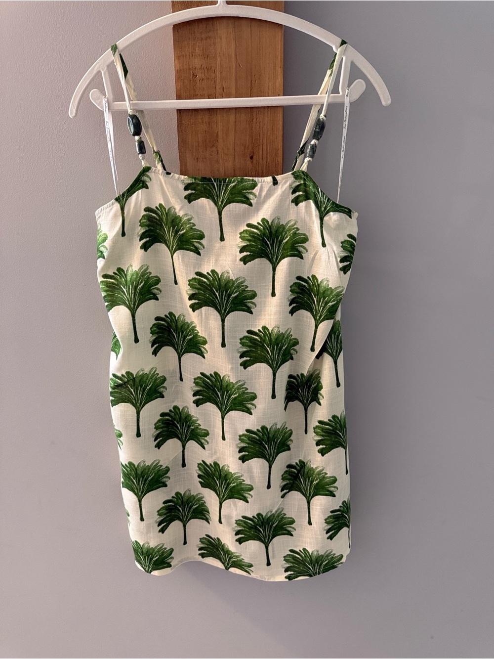 Green Palm-Print Spaghetti Strap Tank Top